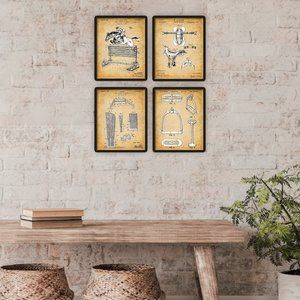 Horse Riding Jumping Equestrian Patent Prints 4 Wall Art Cowboy Rodeo Ranch Deco